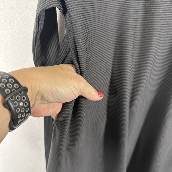 Loft Dress 2 Black Ribbed Fit and Flare Tie Back V Neck Short Sleeve Work NEW - Picture 5 of 10